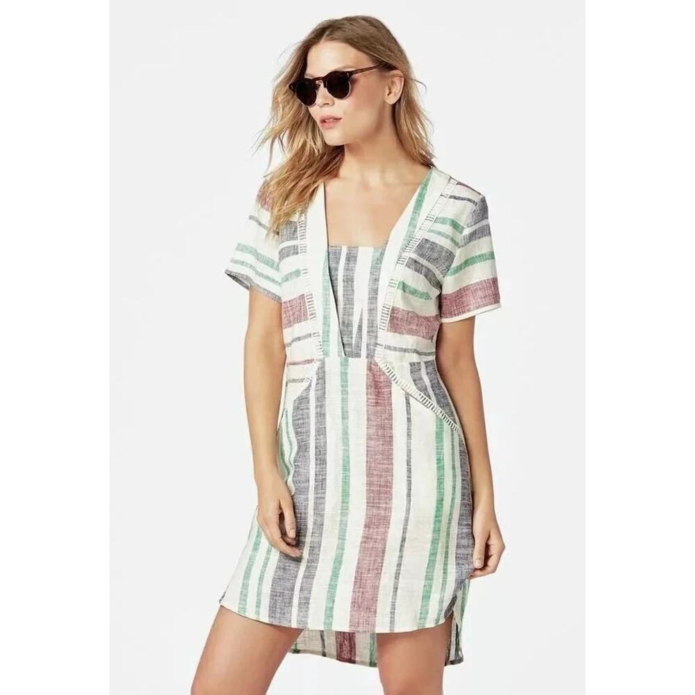 JUSTFAB‎ Linen Blend Stripe Shift Hi Lo Dress Swim Cover Up Womens XXL Coastal
